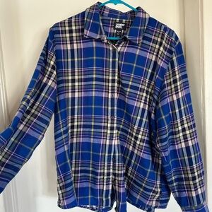Lands' End Blue and Purple Plaid Flannel Shirt